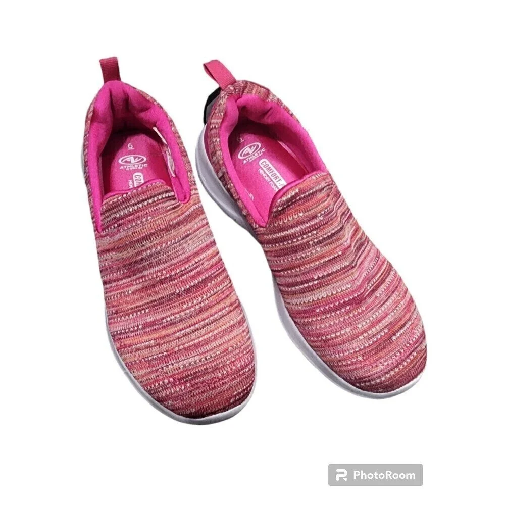 Athletic Works Comfort-Fit Memory Foam Pink Stripe Slip-in Shoes Women's Size 6